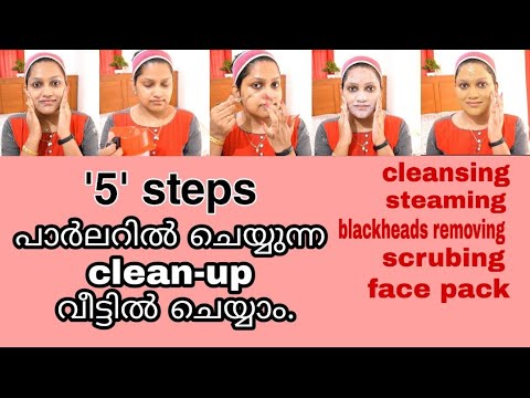 Moteris demonstruoja penkių žingsnių veido valymo rutiną: valymas, garinimas, šveitimas.
