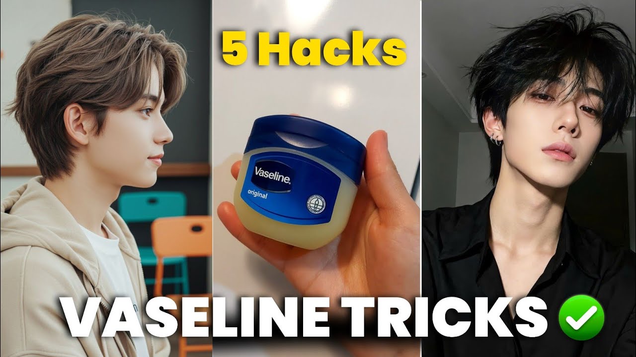 Vyrukas iš šono, vazelino indelis su užrašu „Vaseline“ ir portretas kairėje ir dešinėje kambaryje