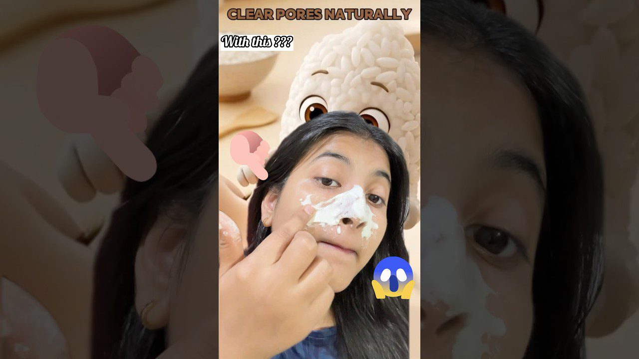 Mergina tepasi balti valomąjį kremą ant nosies, viršuje užrašas „Clear pores naturally“