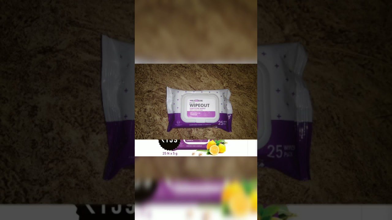 Vienkartinės dezinfekuojančios servetėlės pakuotė su užrašu "WIPEOUT", 25 vnt.