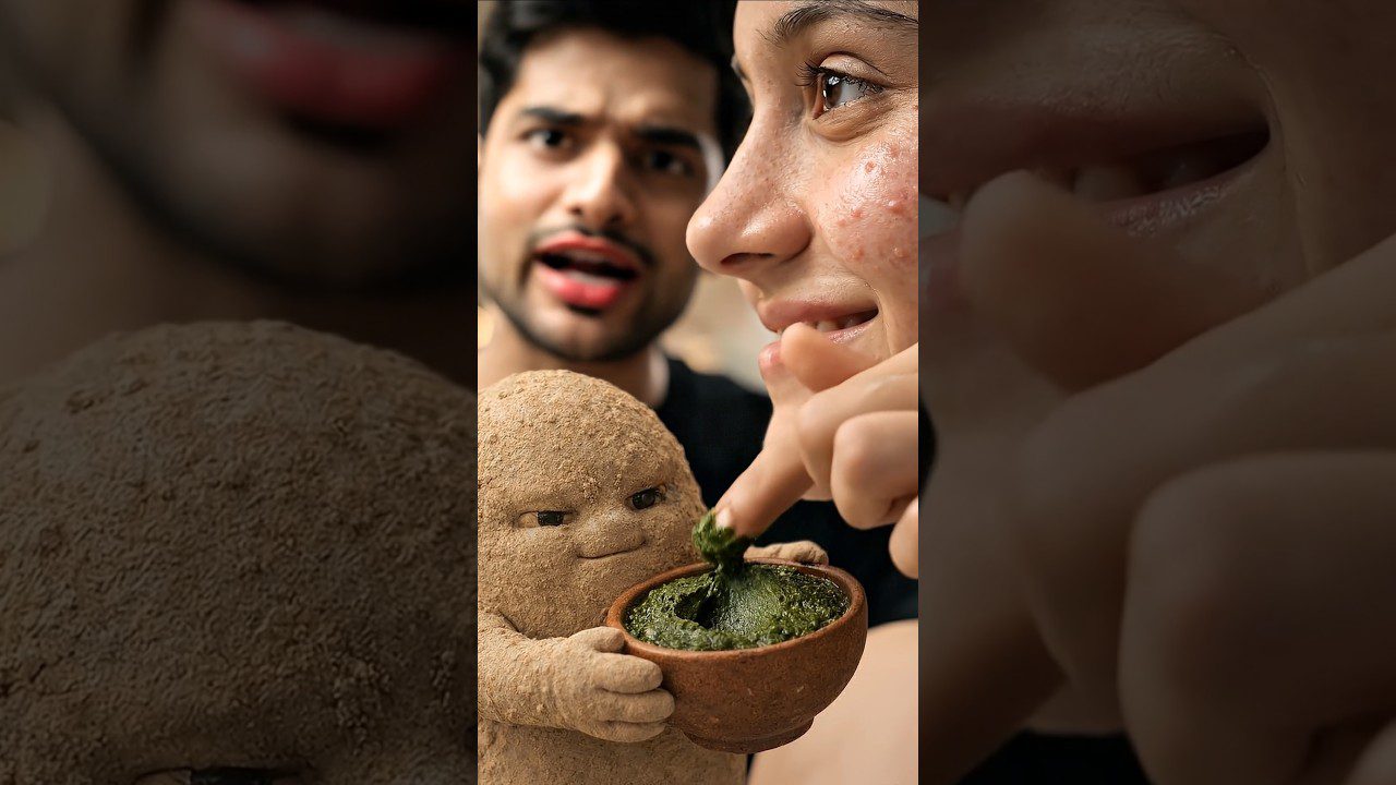 Jauna moteris įtrina žalią pastą į dubenėlį, šalia jos stebintis vyras ir žaislas.