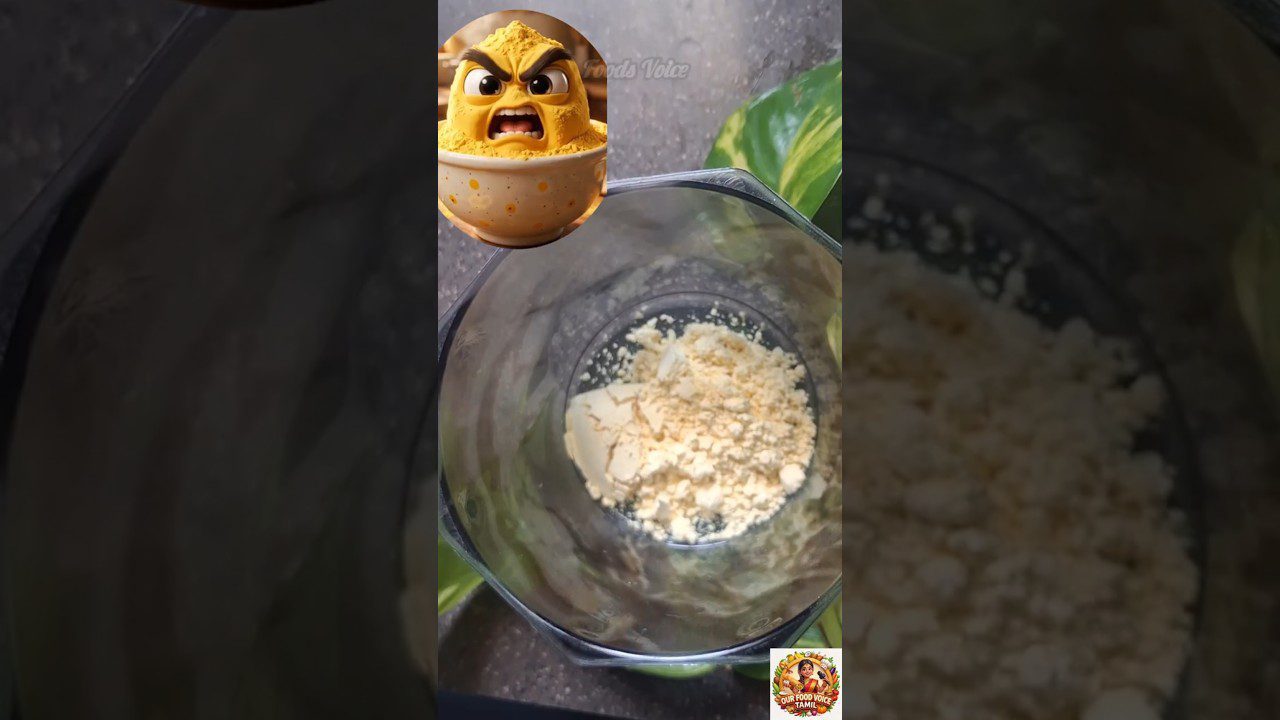 Maišytuve susmulkintas šviesus miltelių ir gabalėlių mišinys (galbūt sūris).