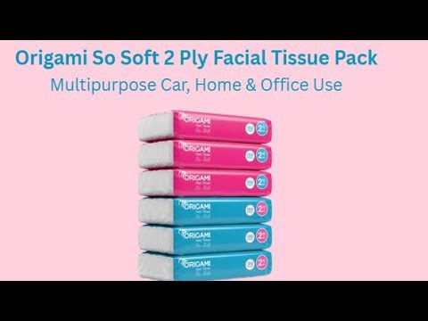 Stapelis Origami dvigubų veido servetėlių pakelių su rožinėmis ir melsvomis pakuotėmis.