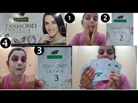 Moteris demonstruoja ir taiko „Pure Roots Diamond“ veido priežiūros rinkinio žingsnius ir paketus