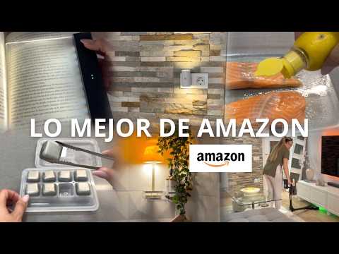 Kolliažas su įvairiais namų ir virtuvės produktais, užrašu „Lo mejor de Amazon“ ir Amazon logotipu
