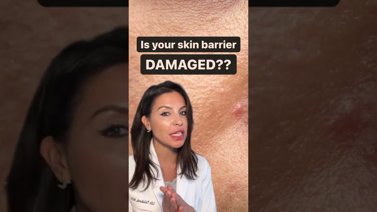 Dermatologė aiškina apie pažeistą odos barjerą, viršuje tekstas „Ar jūsų odos barjeras pažeistas?“